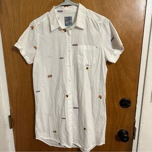 RVCA Luke Pelletier white embroidered short sleeve button-up shirt dress M